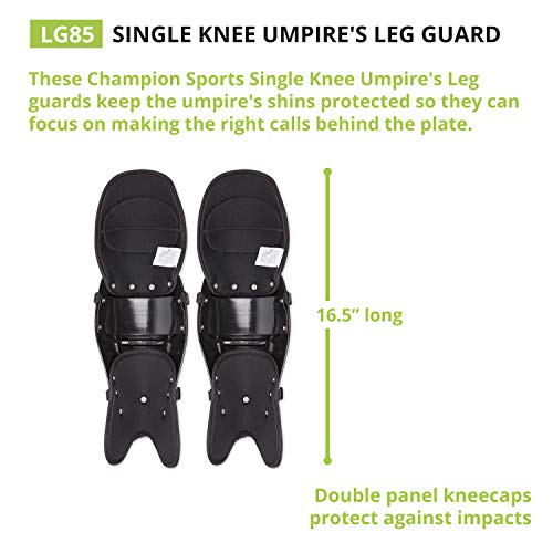 Champion Sports Single Knee Umpire Leg Guards 16.5" Baseball & Softball Protective Gear Pair