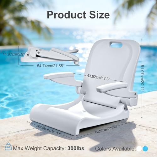 White EO Living Pool Chair for In-Ground Pool with Armrests, Foldable Outdoor Lounge