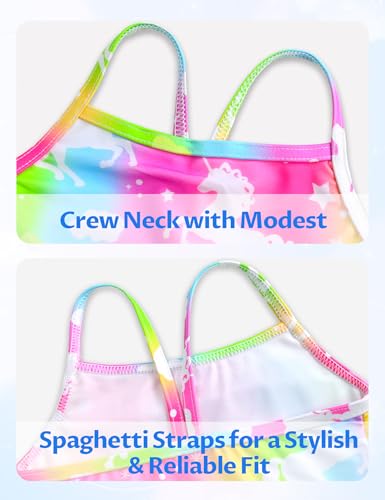 Girls' 2-Piece Bathing Suit with Briefs and UPF 50+ Sun Protection - Rainbow, 6-7 Years