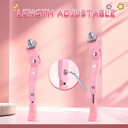 Kids Bike Kickstand for 16-20 Inch Children's Bicycles - Pink, Adjustable Aluminium Alloy Support