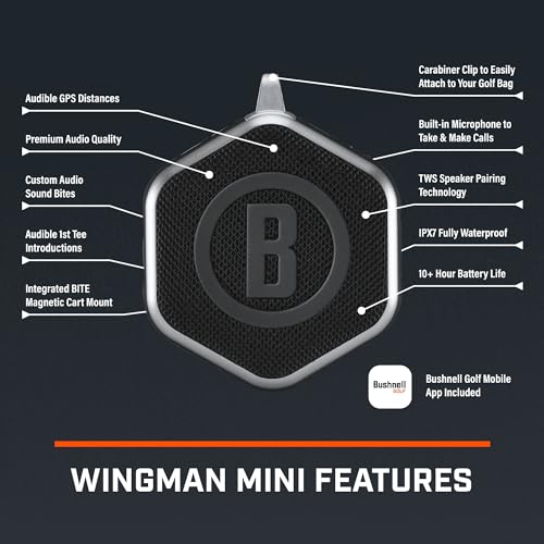 Bushnell Golf Wingman Mini GPS Speaker Black/Silver | Waterproof Bluetooth Distance
