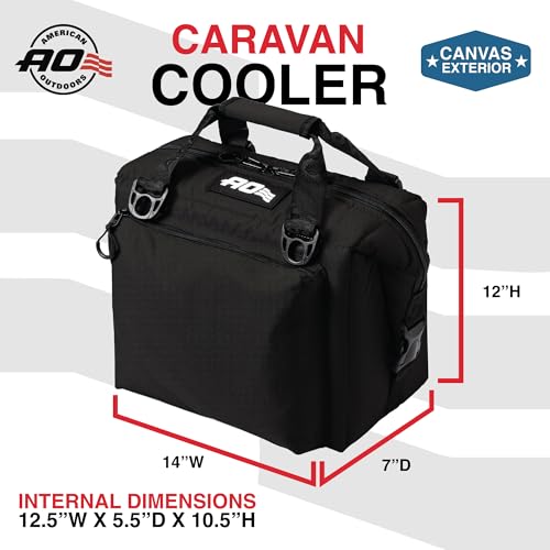 AO Coolers Caravan Canvas Soft Cooler 12-Can Black with Oversized Pockets