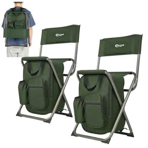 Green Portal Cooler Backpack Chair with Backrest & Folding Stool - Portable Outdoor Seating