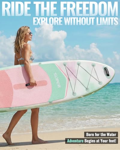 ATPROSS 10'6''x33'' Inflatable Stand Up Paddle Board with Kayak Seat - Extra Wide, Anti-Slip EVA Deck, 400lbs Capacity, Green