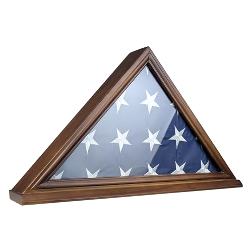American Flag Display Case 5'x9.5' Walnut Wall Mount Shadow Box with Glass Front