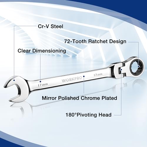 WORKPRO 22-Piece Flex-Head & Polished Ratcheting Wrench Set - High-Quality SAE & Metric Tools