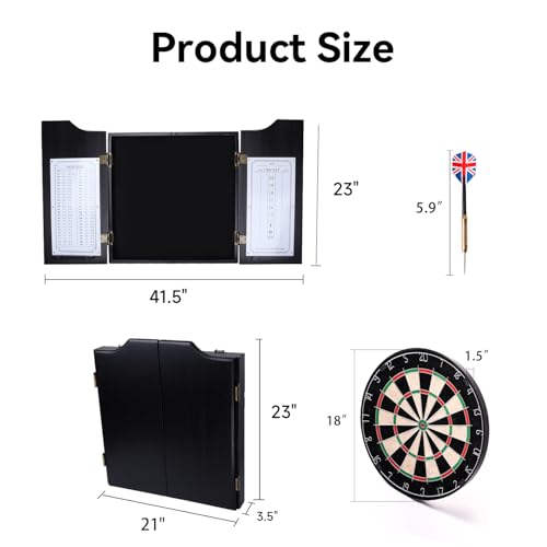 GSE Pro Black Solid Wood Dartboard Cabinet Set with Bristle Dartboard & Accessories