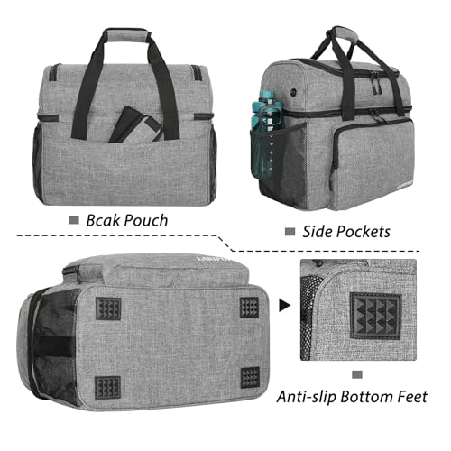 Double Bowling Ball Carrier Bag with Padded Holder & Shoe Compartment - Grey