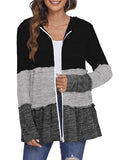 Women’s Zip-Up Hoodie with Pleated Tiered Design Casual Long Sleeve Sweatshirt Jacket