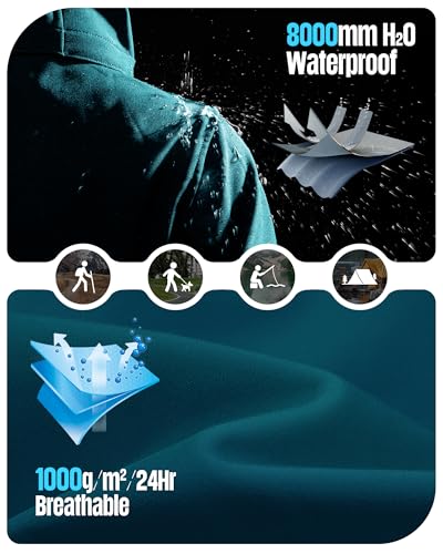 Women's Waterproof Fleece-Lined Softshell Rain Jacket with Hood - 33,000ft, Large Teal