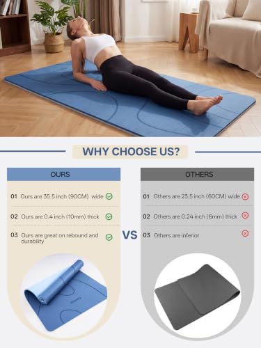 Blue Large Yoga Mat 73x35.5 Inches 10mm Thick Non-Slip for Yoga & Home Workout