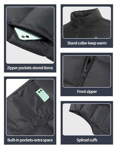 Pioneer Camp Men's Black Lightweight Down Vest Size Large Packable Puffer