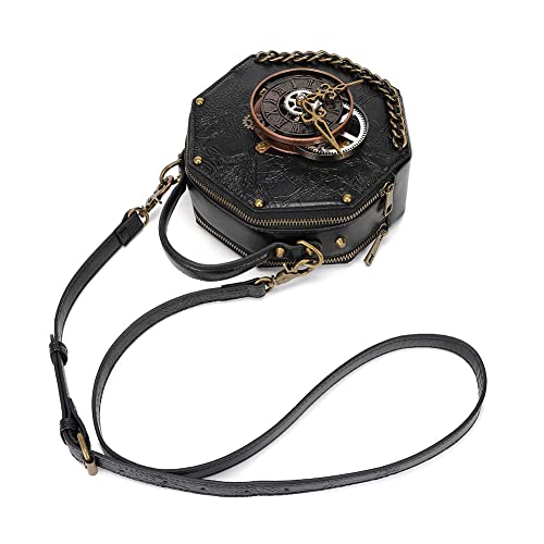 Leather Steampunk Messenger Bag for Women Black 166 - Retro Crossbody Satchel