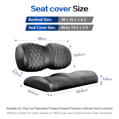 NOKINS Black Diamond Golf Cart Seat Cover for Club Car Precedent, Tempo, Onward