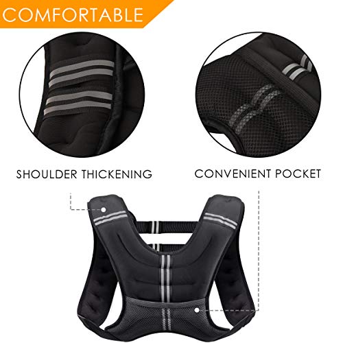 Black 16 lbs Weighted Vest for Men & Women with Reflective Strips & Adjustable Straps