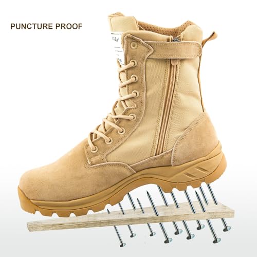 Men's Military Tactical Work Boots 9.5 Beige Side Zipper Desert Combat Lightweight Hiking