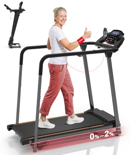 Redliro Black Senior Treadmill with Long Safety Handrails, Foldable Walking Machine