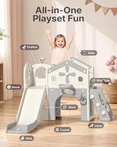 Babytronic White & Gray 10-in-1 Toddler Indoor & Outdoor Playset with Slide & Climber