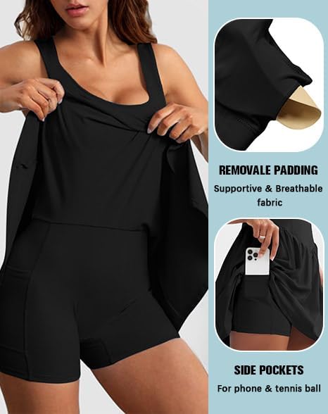 Sexyasasii Women's Athletic Tennis Dress - Built-In Shorts & Bra | Summer Workout Golf Dress