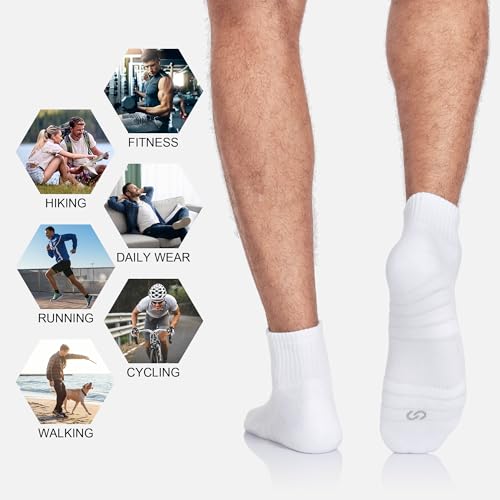 Lapulas Athletic Quarter Socks for Men Women White Large Mesh Cushioned Arch Support Non-Slip Running Ankle Socks - 6 Pack