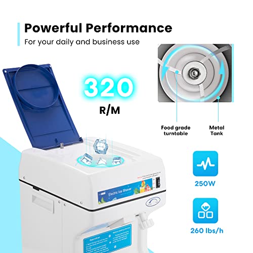 VIVOHOME Commercial Electric Ice Shaver 265lbs/hr Blue for Snow Cones & Slushies