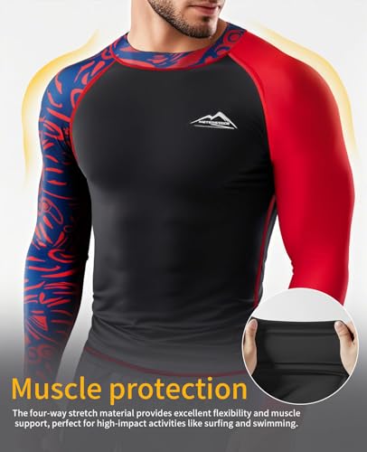 X-Large Men's UPF 50+ Long Sleeve Rash Guard Compression Athletic Shirt