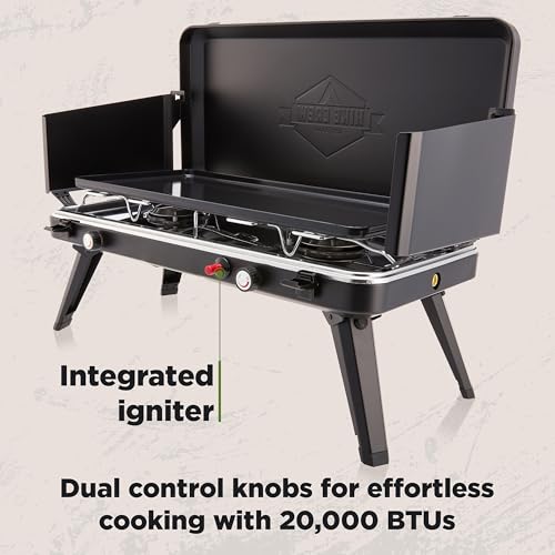 Hike Crew 2-in-1 Gas Camping Stove and Griddle - Portable Propane Cooktop with Wind Shields