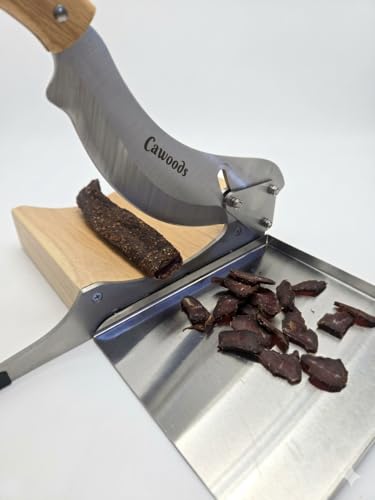 Stainless Steel Biltong Slicer with Magnetic Detachable Tray, Wooden Base