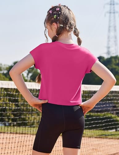 Girls Batwing Short Sleeve Athletic Crop Top T-Shirt - Hot Pink, 9-10 Years