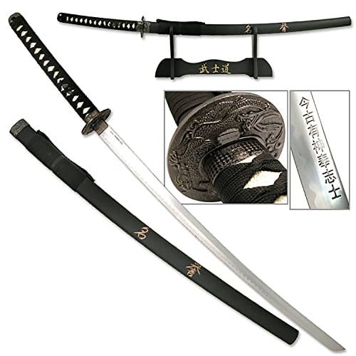 Japanese Samurai Sword Katana with Stand - Last Samurai Honor, 41.5 Inch, Black Scabbard