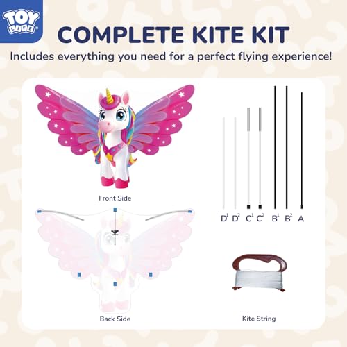 Giant Unicorn Kite for Kids & Adults - 48.4'' Outdoor Flying Toy with 328 FT String, Pink Variation
