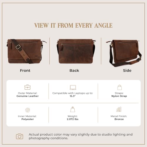 Leather Messenger Bag for Men & Women - Brown Crossbody & Office Bag with Shoulder Strap - Opulent Brown