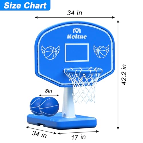 Blue Pool Basketball Hoop Set with 2 Balls & Pump for Kids & Teens