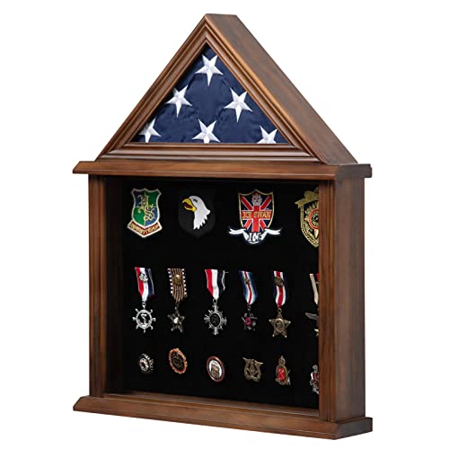 Small Walnut Military Flag Shadow Box 3x5 with Felt Lining & Certificates