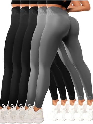 Women’s Black Leggings with Tummy Control - 5 Pack Butterly Soft Athletic Pants