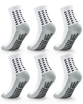 Kids Grip Soccer Socks Boys Girls Non Slip Athletic Crew Socks 10-12 Years - White, 6 Pairs