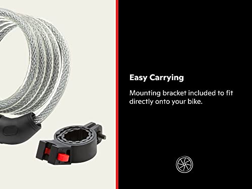 Bike Cable Lock 6 ft x 12 mm Combination Steel Security Lock - Black & Silver (Level 3) with Vinyl Cover & Carrying Bracket