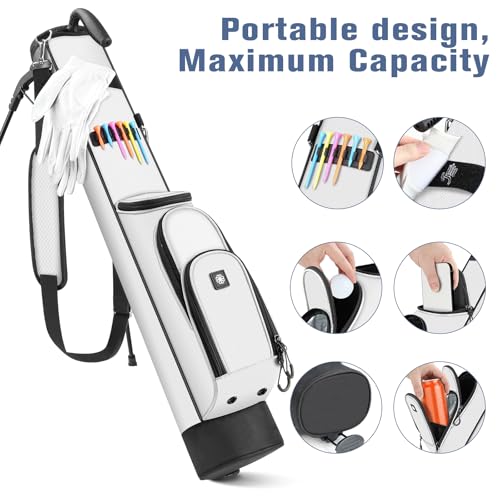 Findway White Golf Stand Bag - Lightweight Carry Bag for Driving Range & Courses, 3 Pockets