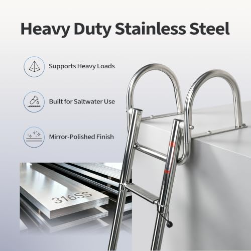 4 Step Pontoon Boat Ladder Stainless Steel Rear Entry Marine - Folding Telescoping Design