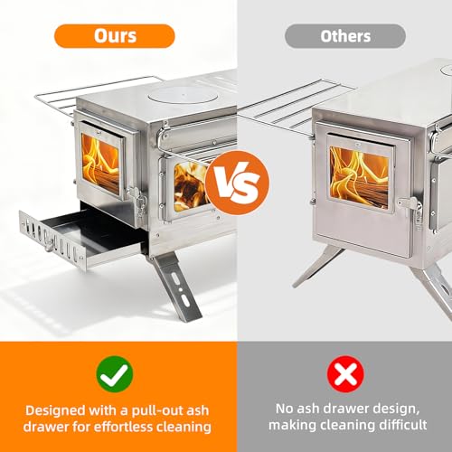 Unho Stainless Steel Camping Stove with Large Glass Window - Crack-Resistant Ceramic Outdoor Heater