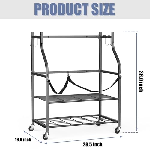 WALMANN Wall-Mounted Golf Bag Organizer with Rolling Storage Rack, Steel Frame