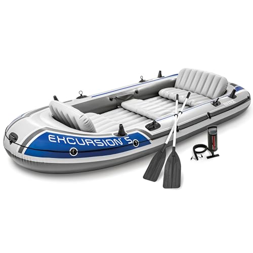 Inflatable Fishing Boat for 5 People - Gray, 12' x 5'6" River Raft Set with Oars