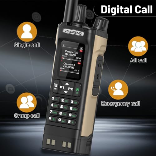 BAOFENG DM-32UV DMR Handheld Radio 10W Long Range Two-Way Radio GPS NOAA Weather - Desert Tan 2-Pack Full Kit