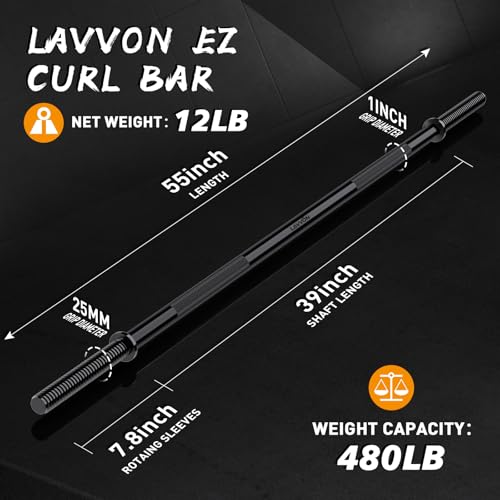 55-Inch Standard Weight Lifting Barbell - Black Steel, 1 Inch Diameter