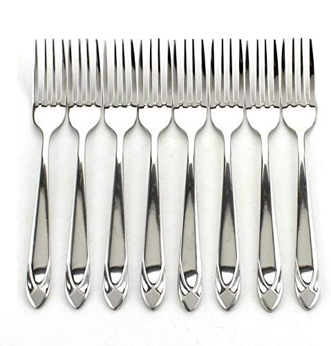 Stainless Steel Dinner Forks Set of 8 Heavy Duty Flatware with Diamond Pattern