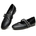 Women Square Toe Mary Jane Flats - Black, Size 8