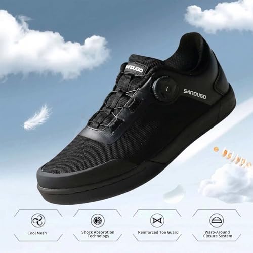 SANDUGO MTB Mountain Bike Shoes for XC/Enduro/DH - Black Flat Pedal & Clipless, Size 10