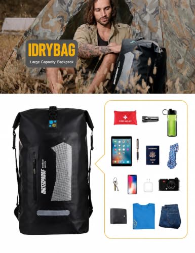 IDRYBAG Waterproof Backpack 20L Dry Bag for Kayak, Hiking, Floating - Black