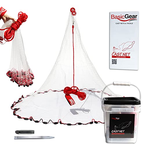 BasicGear 4ft Cast Net with 1/4 Inch Mesh and Protected Weights - Fish Bait Catching