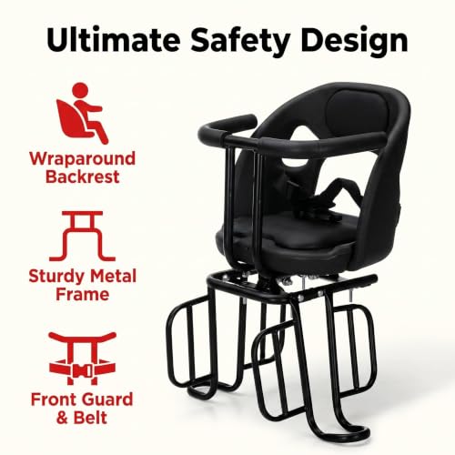 Kids Bicycle Seat with Reflective Tape, Safety Belt & Soft Cushion for Ages 18 Months to 8 Years
